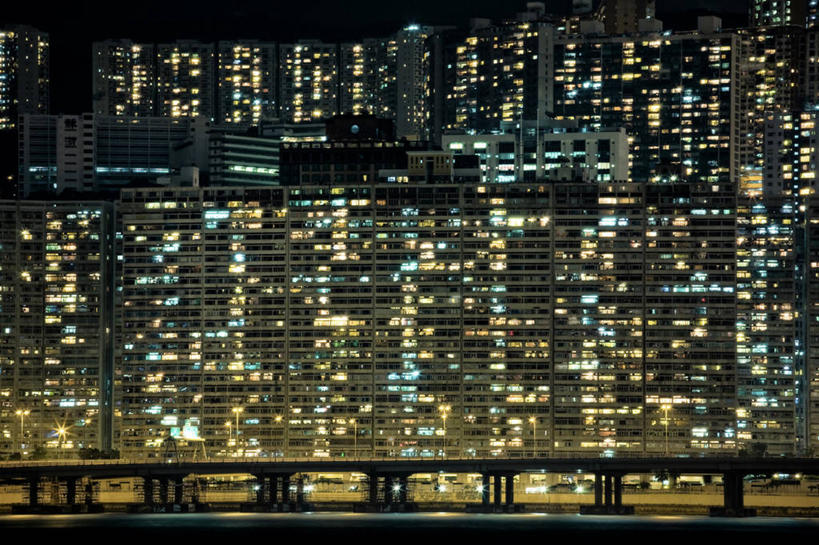 无人,横图,室外,夜晚,长时间曝光,天际线,建筑,摩天大楼,香港,公寓,摄影,照亮,彩图
