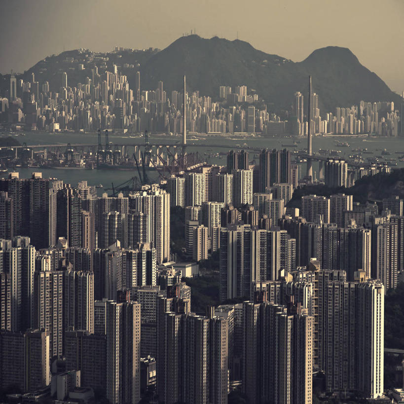无人,方图,室外,河流,城市,建筑,摩天大楼,香港,现代,黄昏,摄影,发展,彩图