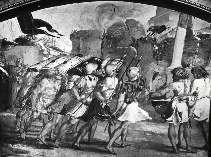 成年人,横图,黑白,插画,室外,白天,数码,科技,建筑,士兵,阴影,网络,围墙,许多人,高光,几何,计算机图形,文艺复兴,合成,图画,画,一群人,战争,电脑合成图,数码合成图,基督教,合成图,毁灭,进攻,漫画,写实,具体,具象,战役,耶利哥