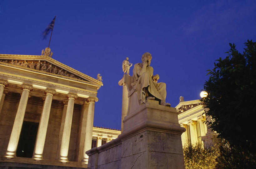 无人,横图,室外,夜晚,长时间曝光,仰视,建筑,希腊,标志,雕像,符号,柱子,首都,标识,摄影,希腊文化,性别符号,雅典学院,彩图,低角度拍摄,大学,男性符号