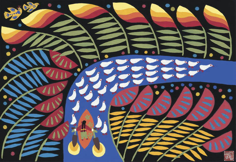 一个人,横图,俯视,航拍,插画,室外,白天,绘画,旅途,数码,科技,芦苇,野生动物,叶子,一群,许多,阴影,丰富,朦胧,模糊,艺术,网络,鸟类,鸭子,很多,高光,几何,计算机图形,合成,图画,画,自然,工艺品,颜料,运河,美术,电脑合成图,数码合成图,合成图,鸟瞰,漫画,木筏,写实,具体,具象,美术工艺,彩图,高角度拍摄