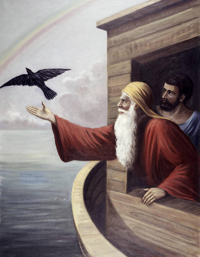 成年人,老年人,两个人,竖图,插画,室外,白天,绘画,数码,科技,彩虹,海洋,阴影,弯曲,艺术,网络,鸟类,高光,几何,计算机图形,古典,合成,图画,文化,飞,画,工艺品,品味,宗教,美术,电脑合成图,数码合成图,窗框,高雅,合成图,释放,漫画,写实,具体,具象,美学,旧约,老年男性,男人,男性,彩图,传统服装,水灾