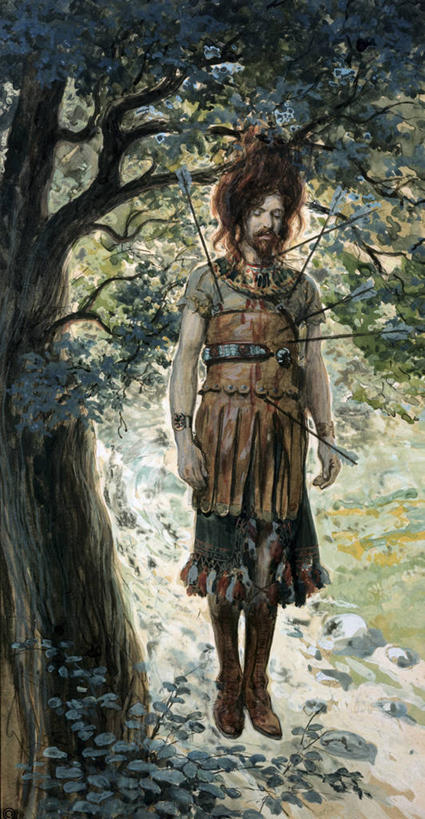成年人,胡须,一个人,竖图,插画,室外,白天,绘画,数码,科技,仅一个男性,吊挂,悬挂,阴影,艺术,网络,高光,几何,计算机图形,古典,挂,合成,图画,文化,画,树,箭,工艺品,品味,人体,宗教,美术,死亡,电脑合成图,数码合成图,高雅,合成图,橡树,漫画,写实,具体,具象,美学,殒命,灭亡,旧约,美术工艺,长发,胡子,络腮胡,闭着眼睛,彩图,传统服装