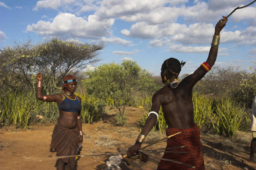 两个人,横图,非洲,埃塞俄比亚,摄影,奥莫低谷,彩图,传统文化