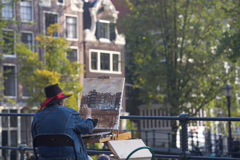 一个人,画家,横图,城市,欧洲,首都,艺术家,摄影,西欧,作画,阿姆斯特丹,彩图