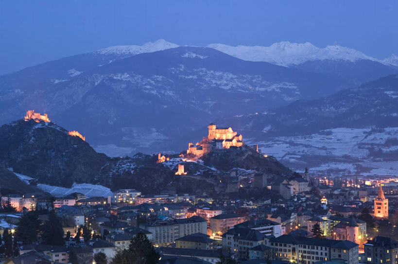 无人,横图,瑞士,欧洲,城堡,冬天,摄影,阿尔卑斯山脉,瓦莱斯州,彩图