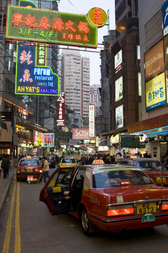 无人,竖图,城市,霓虹灯,出租车,汽车,香港,亚洲,公共交通,摄影,彩图