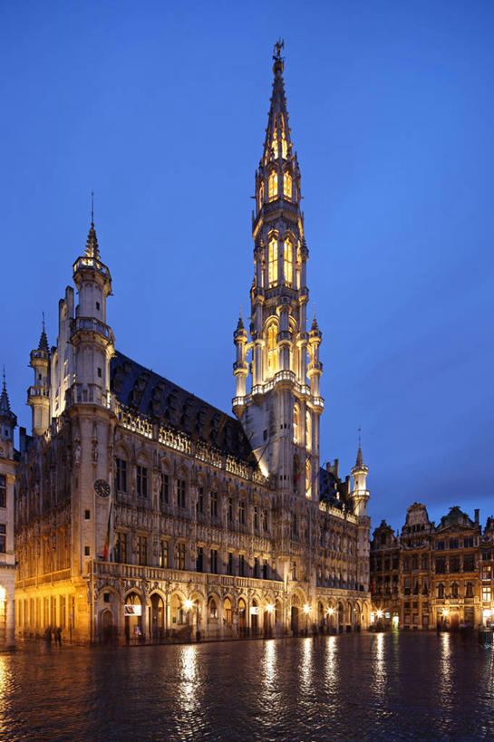 无人,广场,竖图,室外,夜晚,度假,美景,城市风光,城市,建筑,比利时,欧洲,湿,反射,景观,塔,首都,娱乐,黄昏,地标建筑,享受,休闲,景色,放松,摄影,市政厅,布鲁塞尔,布鲁塞尔大广场,彩图