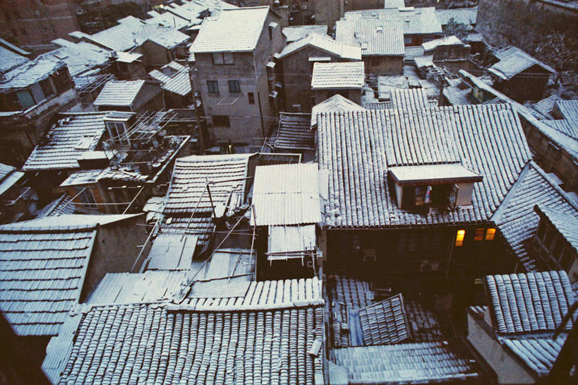 无人,横图,俯视,室外,白天,雪,建筑,上海,房屋,屋顶,古城,社区,寒冷,摄影,彩图,高角度拍摄