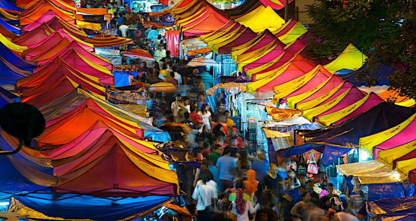 横图,俯视,室外,夜晚,商务,消费,马来西亚,帐篷,屋顶,市场,首都,许多人,货摊,一群人,零售,摄影,照亮,吉隆坡,彩图,高角度拍摄