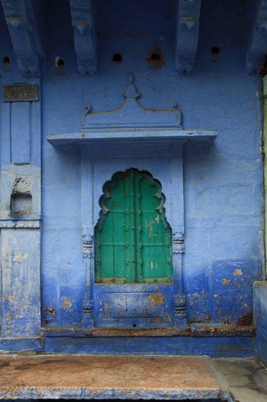 无人,竖图,室外,白天,窗户,建筑,印度,墙,古典,蓝色,绿色,摄影,印度文化,拉贾斯坦邦,焦特普尔,彩图