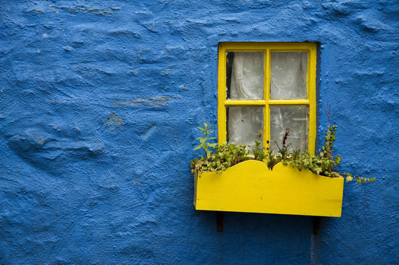 无人,横图,室外,白天,窗户,爱尔兰,墙,黄色,蓝色,摄影,窗框,彩图,传统文化