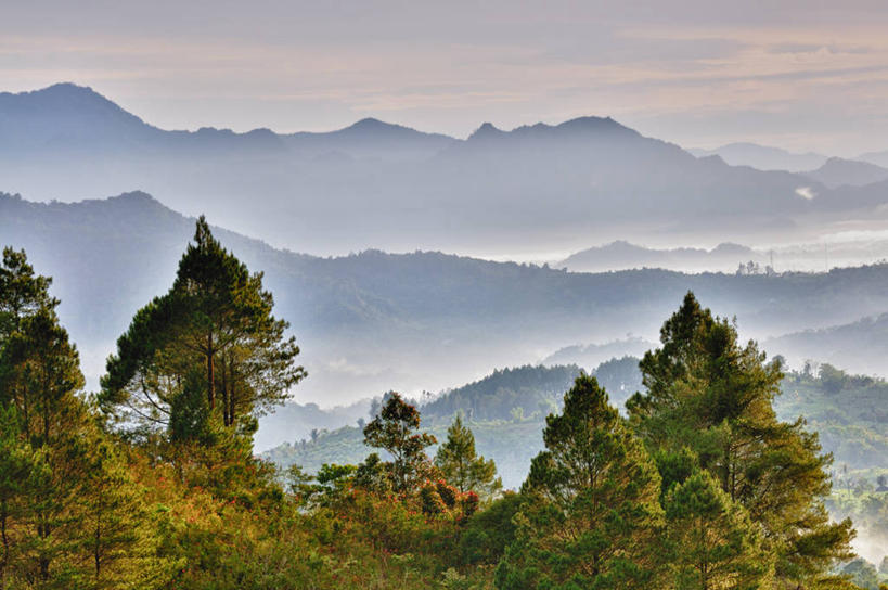无人,横图,室外,白天,美景,山,山脉,雾,印度尼西亚,地形,景观,云,天气,树,风景,天空,自然,景色,摄影,宁静,自然风光,巴丹,彩图