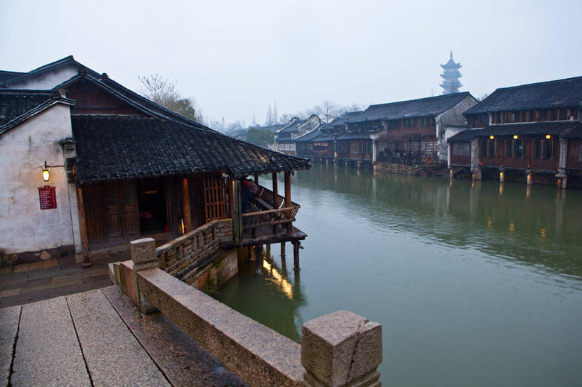 无人,横图,室外,白天,河流,建筑,反射,木制,城镇,天气,浙江省,天空,摄影,中国文化,彩图