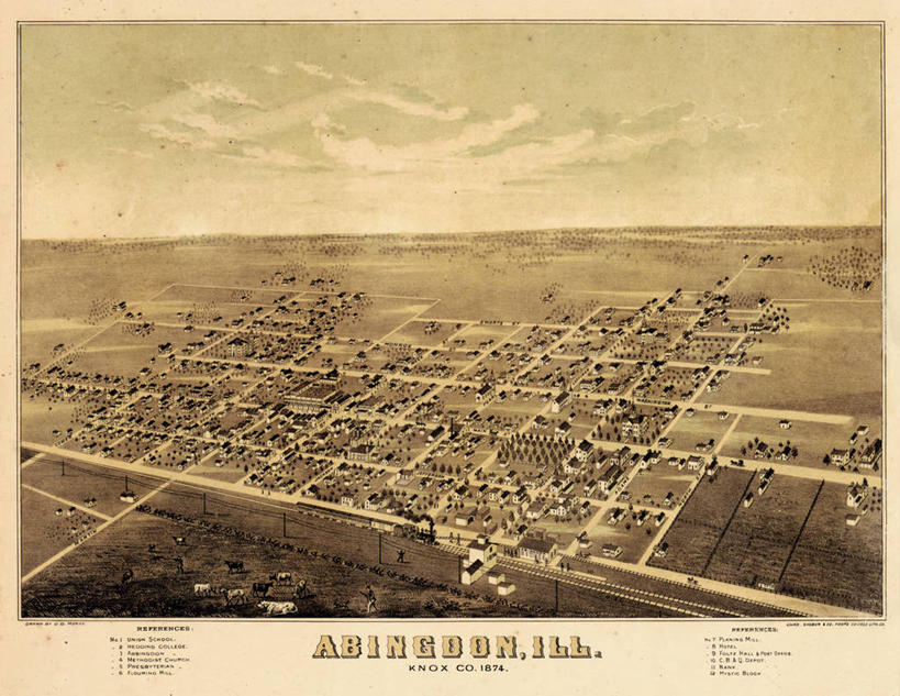 无人,横图,俯视,地图,历史,古董,伊利诺斯州,彩图,高角度拍摄,阿宾登