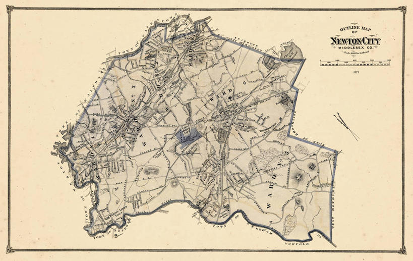 无人,横图,地图,历史,古董,马萨诸塞,牛顿,彩图