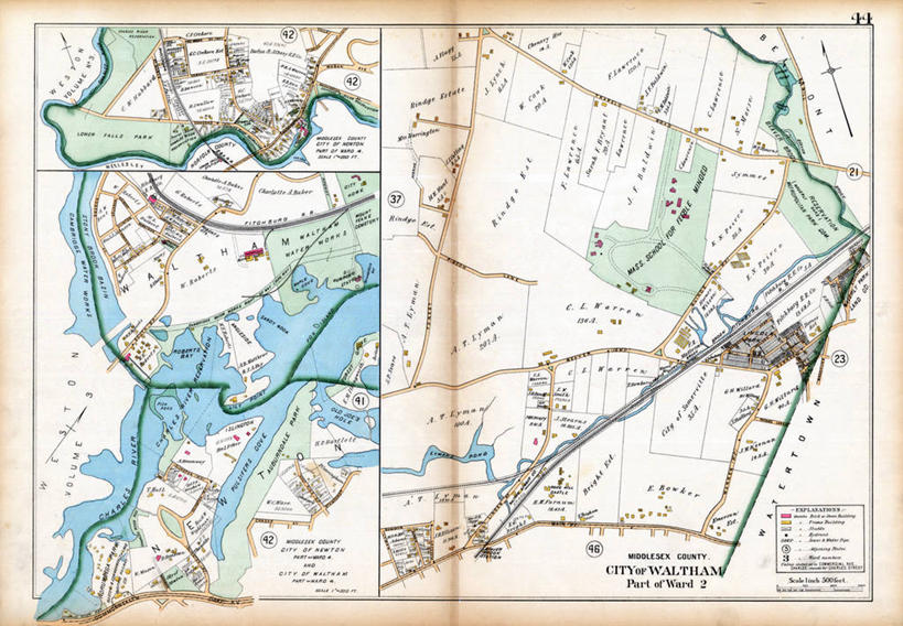 无人,横图,地图,城镇,历史,古董,马萨诸塞,牛顿,彩图