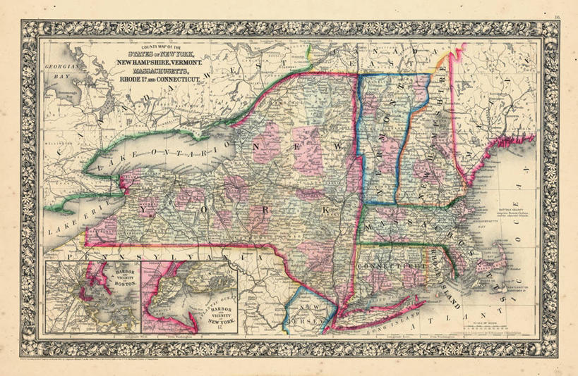 无人,横图,地图,历史,古董,罗得岛,马萨诸塞,康涅狄格州,彩图