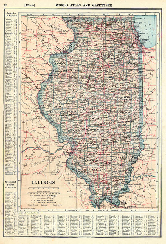 无人,竖图,地图,历史,古董,伊利诺斯州,彩图