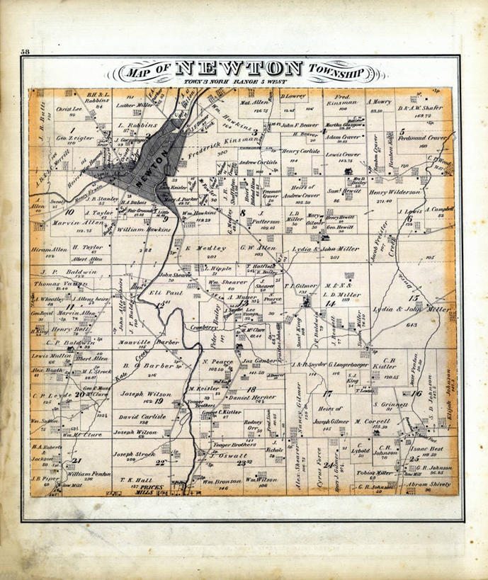 无人,竖图,地图,历史,古董,俄亥俄州,牛顿,彩图,地图学