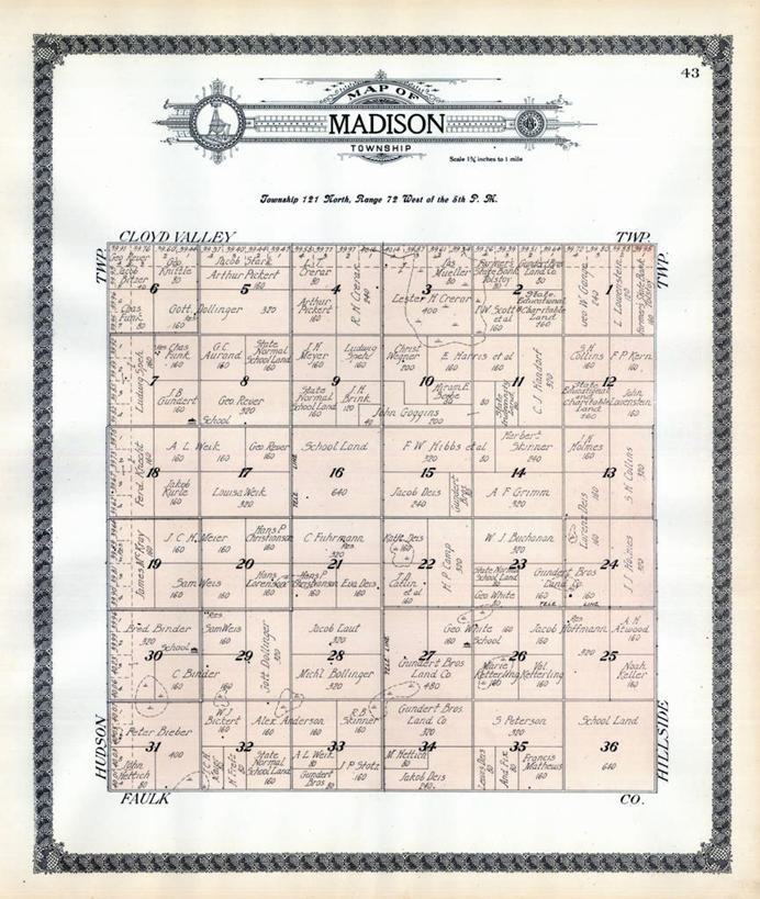 无人,竖图,地图,历史,古董,南达科他州,麦迪逊,彩图,地图学