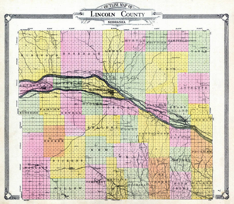 无人,横图,地图,历史,古董,内布拉斯加,林肯郡,彩图,地图学