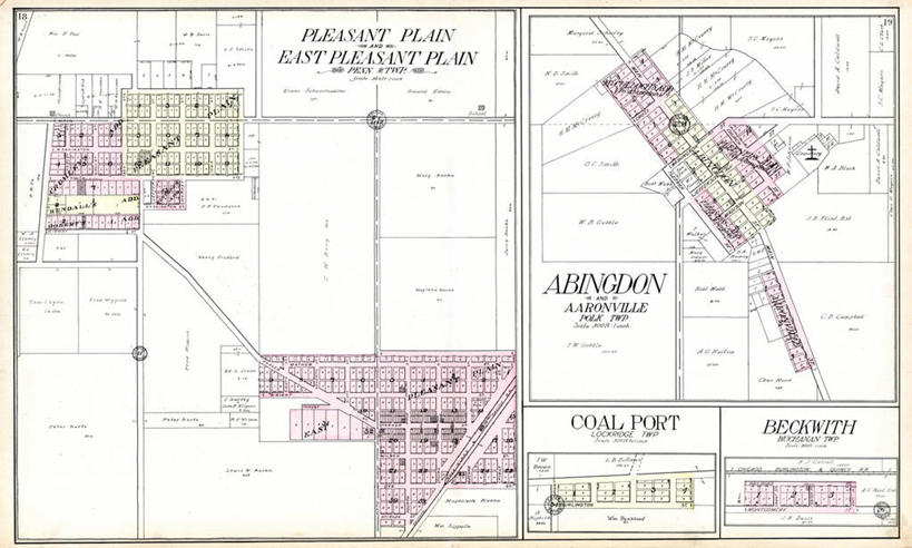 无人,横图,地图,城镇,历史,古董,彩图,地图学,阿宾登,爱荷华