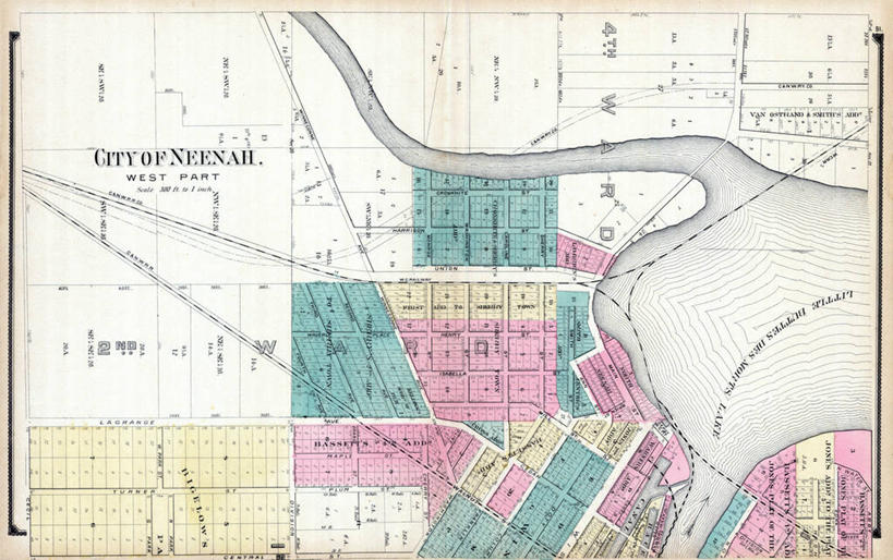 无人,横图,地图,城镇,历史,古董,威斯康星,彩图,地图学,尼纳