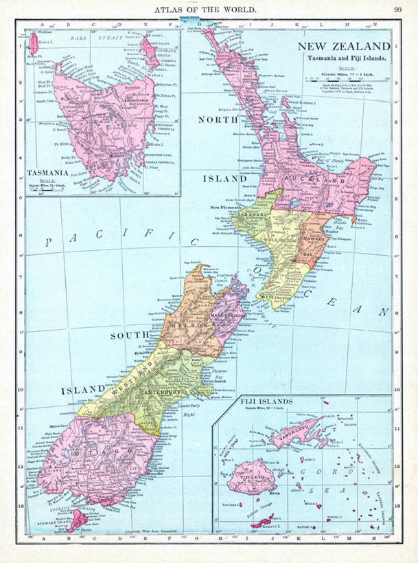 无人,竖图,地图,斐济,新西兰,历史,古董,塔斯马尼亚,彩图,地图学