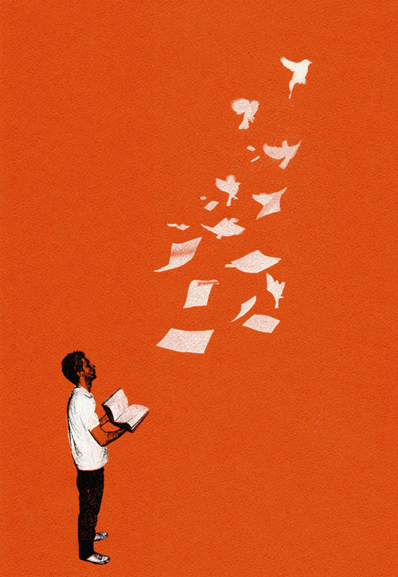 成年人,一个人,站,竖图,插画,侧面,自由,数码,科技,仅一个男性,仅一个人,四只,阴影,网络,斑鸠,半空,高光,几何,计算机图形,教育,合成,图画,拿着,飞,画,仅一个年轻男性,动物,打开,向上看,探索,协调,电脑合成图,数码合成图,创造力,知识,开启,合成图,改变,漫画,想象,渴望,写实,具体,具象,男人,男性,年轻男性,年轻人,书,彩图,机遇,好奇心