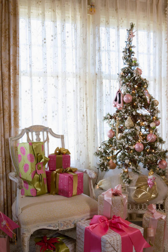 圣诞节,节日,圣诞树,粉色,白色
