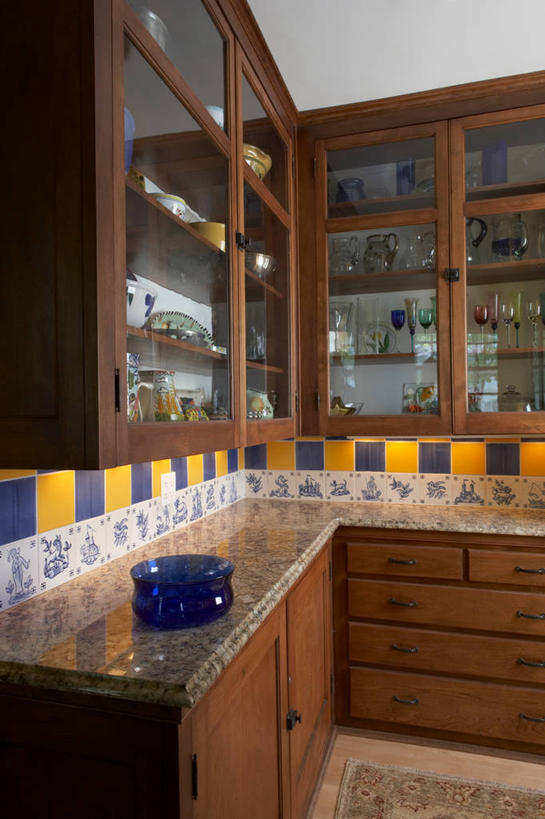 厨房,瓷砖,黄色,蓝色,花岗岩,式样