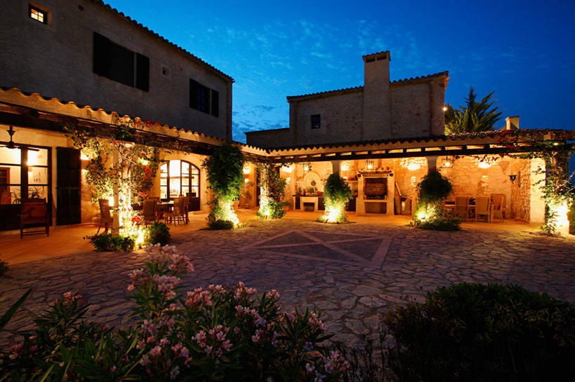 无人,家,横图,方图,室外,建筑,西班牙,欧洲,房屋,庭院,球场,黄昏,建造,照亮