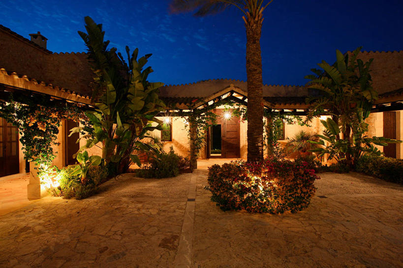 无人,家,横图,方图,室外,建筑,西班牙,欧洲,房屋,庭院,球场,黄昏,建造,照亮