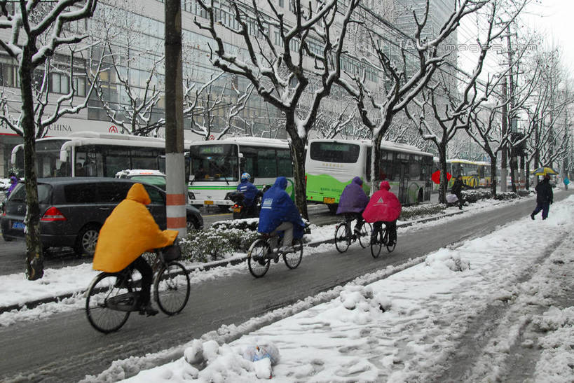 城市,大厦,道路,建筑,路,摩天大楼,公路,自行车,上海,中国,亚洲,积雪