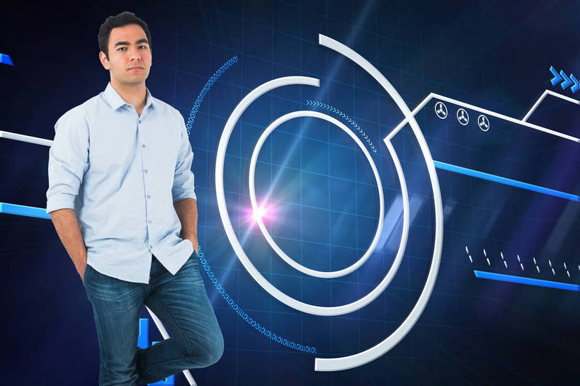 西方人,一个人,无人,站,横图,室内,白天,正面,衬衫,数码,科技,欧洲,欧洲人,仅一个男性,仅一个人,阴影,服装,裤子,梦幻,发光,反射,光束,网络,圆形,标志,数字,图形,文字,线条,影子,圆,字符,指针,光亮,高光,几何,计算机图形,合成,注视,牛仔裤,休闲装,标识,仅一个年轻男性,衣服,蓝色,白色,黑色,箭,观察,看,站着,休闲,休闲服,阿拉伯数字,服饰,观看,电脑合成图,数码合成图,察看,双手插袋,未来,合成图,关注,数学,发亮,手插袋,仪表盘,憧憬,写实,具体,具象,双手抄兜,双手放兜,仪表,男人,男性,年轻男性,白种人,插兜,两手抄兜,两手放兜,手插兜,手放口袋,站立,半身,彩图,衬衣,几何图形,平面图形,手抄兜,箭羽