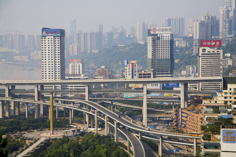 无人,横图,俯视,彩色,室外,白天,城市风光,道路,立交桥,路,公路,重庆,中国,亚洲,景观,建筑群,交通,现代建筑,摄影,四川省,东亚,嘉陵江,中华人民共和国,江,马路,bj174