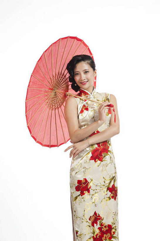 时尚,成功,北京,中国,仅一个人,旗袍,伞,图片,古典,传统,撑伞,成熟