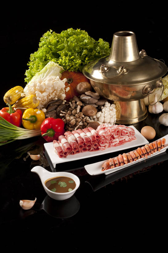 蔬菜,静物,中国,亚洲,黑色背景,丰富,虾,食品,传统,火锅,饮食,摄影