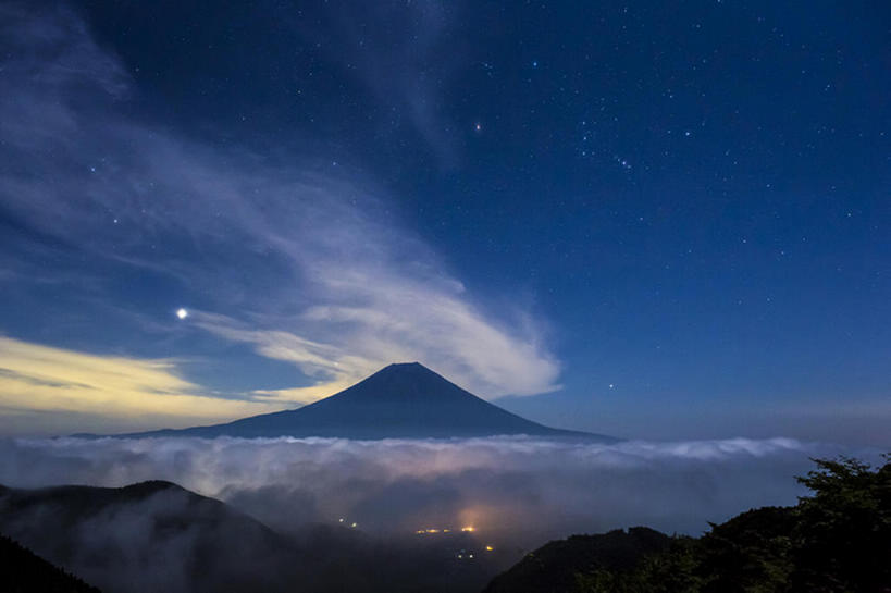 横图,夜晚,山,静冈县,日本,地形,风景,天空,富士,bj175